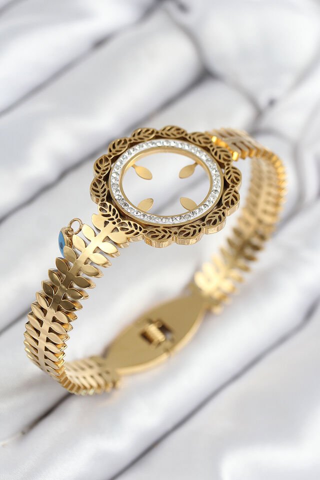 316L Çelik Zirkon Taşlı Çeyrek Takılabilir Gold Renk Kelepçe