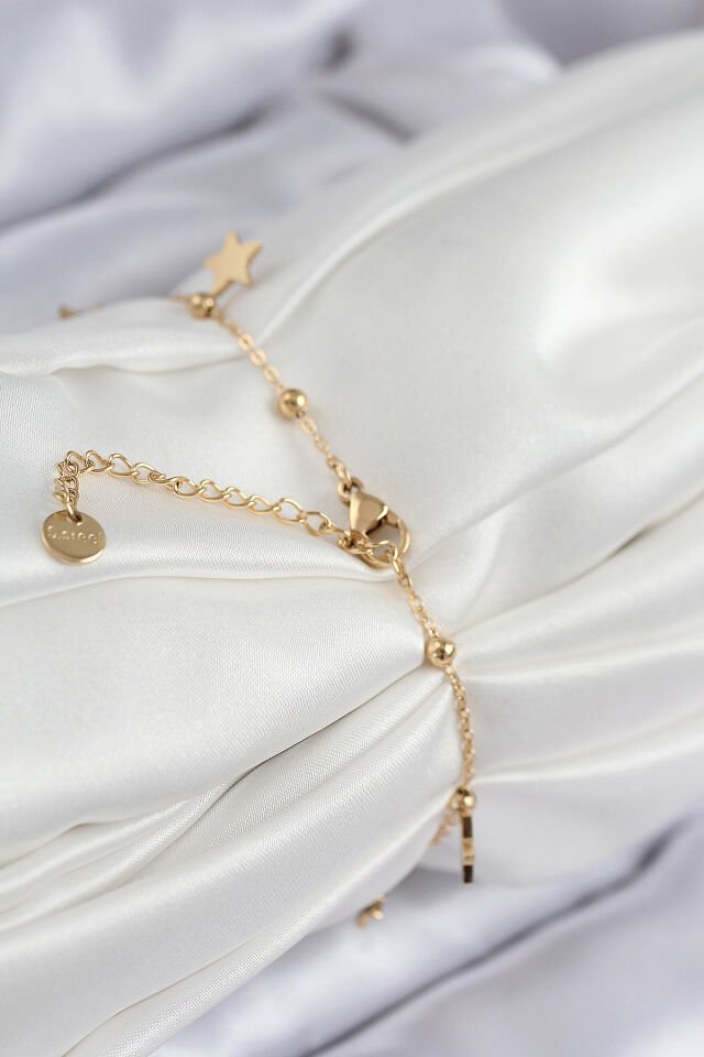 316L Çelik Sıralı Yonca Model Gold Renk Kadın Bileklik