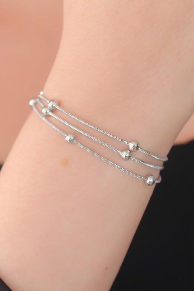 316L Çelik Gümüş Renk Minimal Top Figür Kadın Bileklik