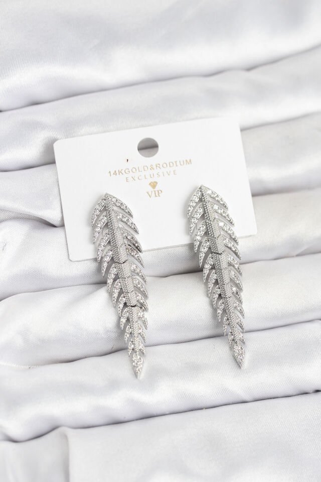 Pirinç Gümüş Renk Balık Sırtı Model Zirkon Taşlı Kadın Küpe