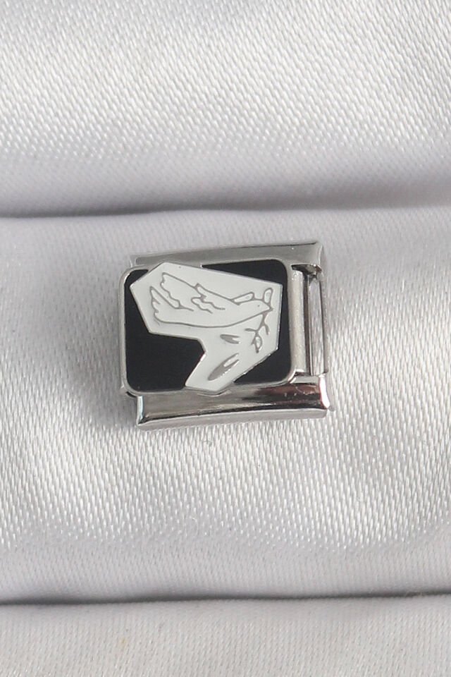 316L Çelik Gümüş Renk Siyah Beyaz Kuş İşlemeli Nomination Charm