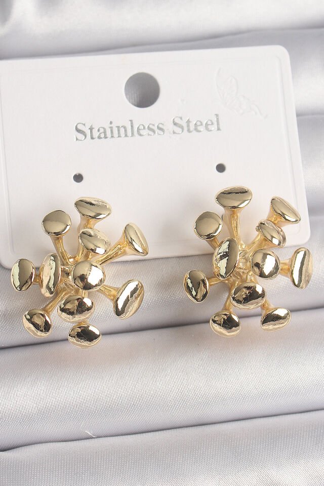 Pirinç Gold Renk Virüs Figür Model Kadın Küpe