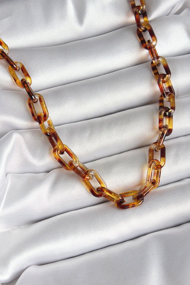 Leopar Desenli Mika Zincir Kadın Kolye