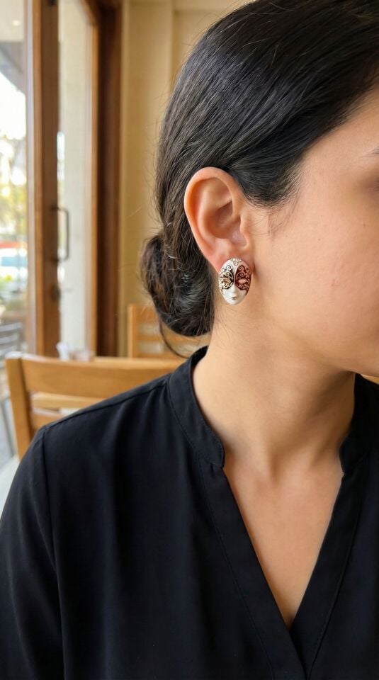 Maske Model Pirinç Kadın Küpe