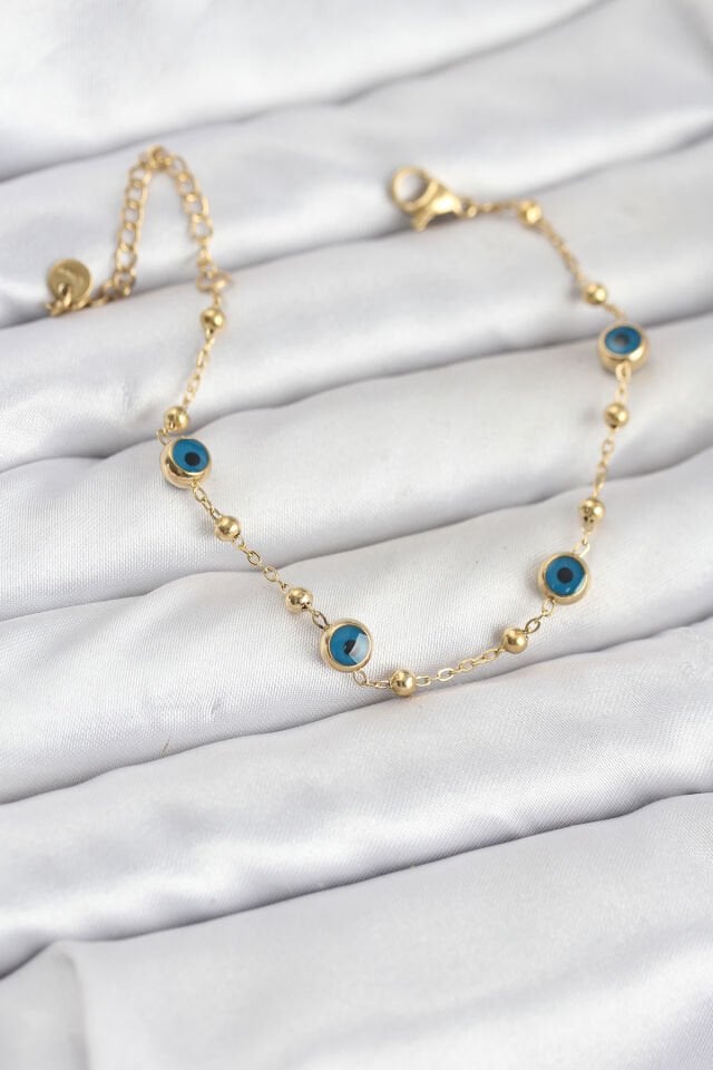 316L Çelik Gold Renk Topçuklu Nazar Model Kadın Bileklik