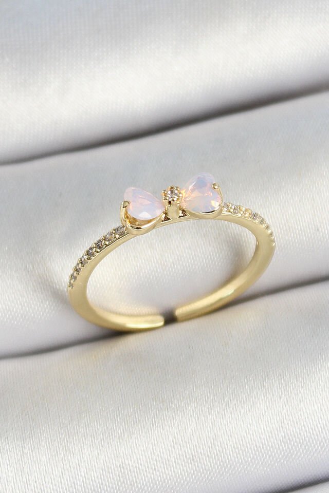 Pirinç Fiyonk Figürlü Zirkon Taşlı Gold Renk Ayarlanabilir Kadın Yüzük