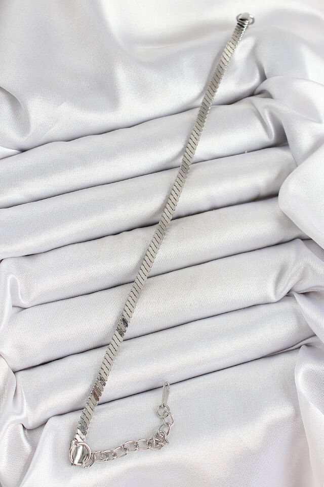 316L Çelik Gümüş Renk Yassı Zincir Model Kadın Bileklik