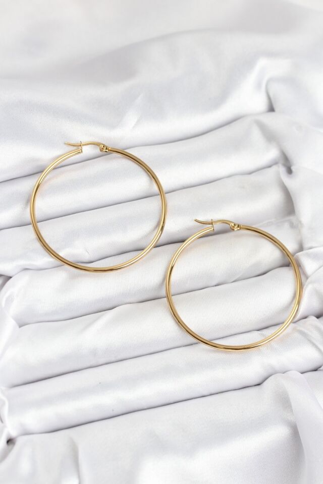 316L Çelik Gold Renk 45 mm Halka Kadın Küpe