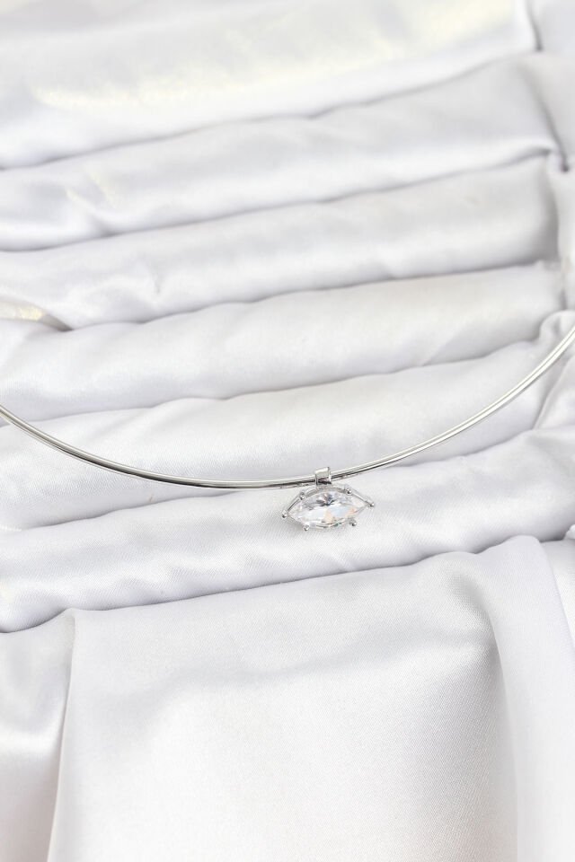 Pirinç Gümüş Renk Choker Model Zirkon Taşlı Kadın Kolye