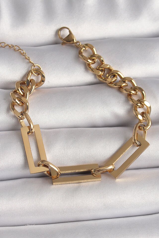 316L Çelik Gold Renk 2'Li Zincir Model Kadın Bileklik