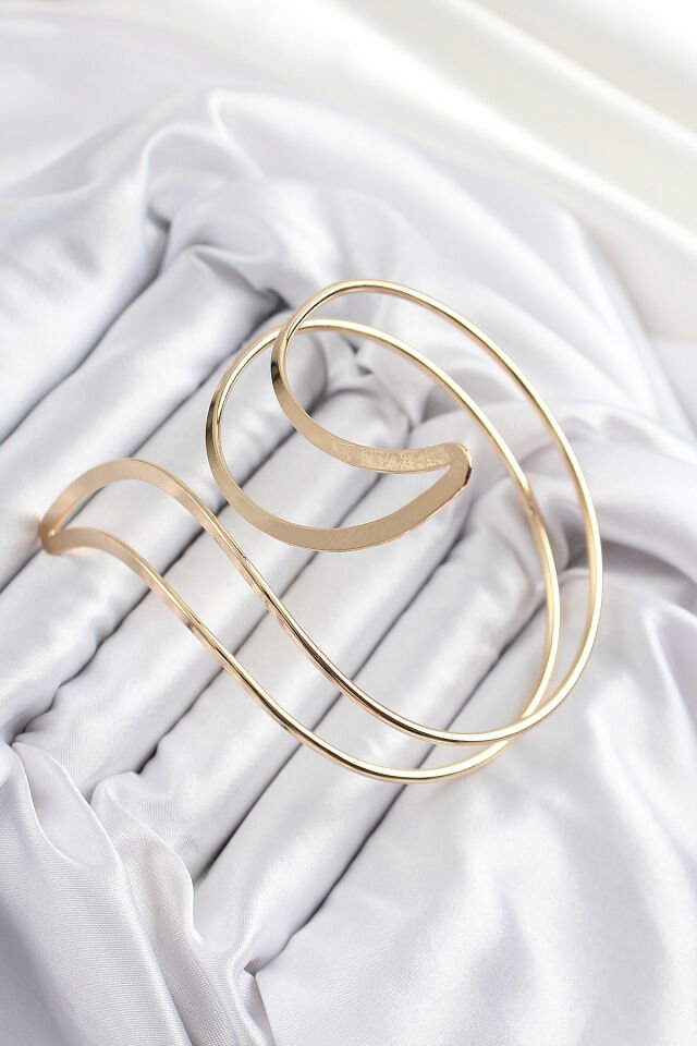 Pirinç Soyut Alev Desenli Gold Renk Kadın Pazu Bileklik