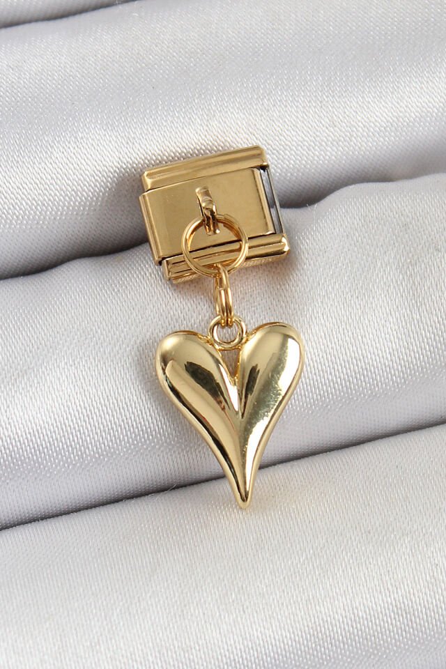 316L Çelik Sallantılı Kalp Model Gold Renk Nomination Charm