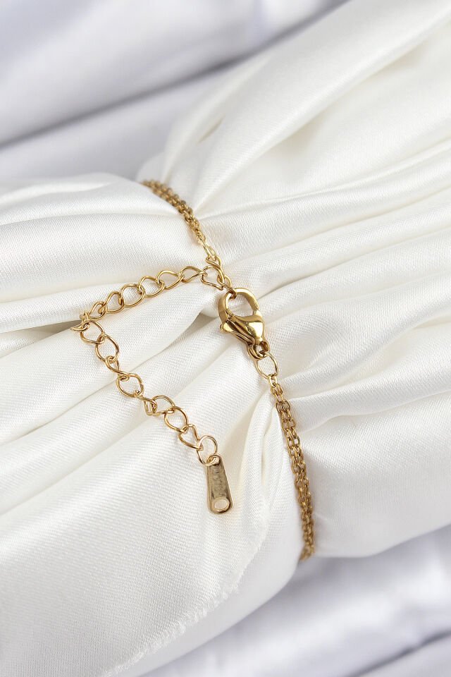 316L Çelik Zincir Turkuaz Mineli Sanatsal Portre İnci Detaylı Çiçek Model Gold Renk Kadın Bileklik