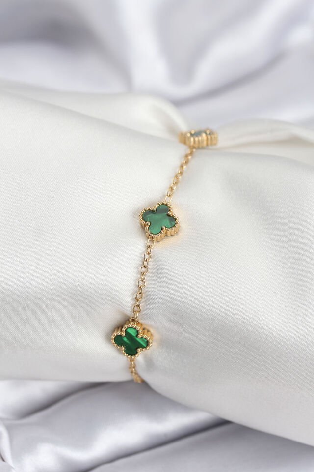 316L Çelik Gold Renk Yeşil Baby Boy Yonca Kadın Bileklik