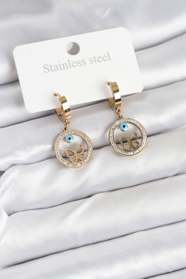 316L Çelik Halka Kelebek Kadın Küpe