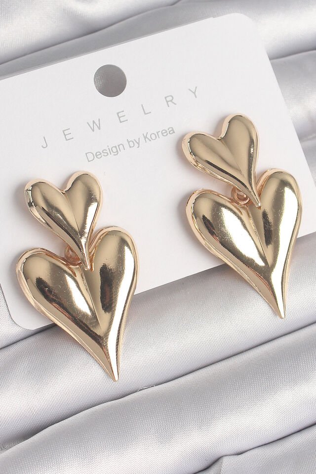 Pirinç Gold Renk Sallantı Kalp Model Kadın Küpe