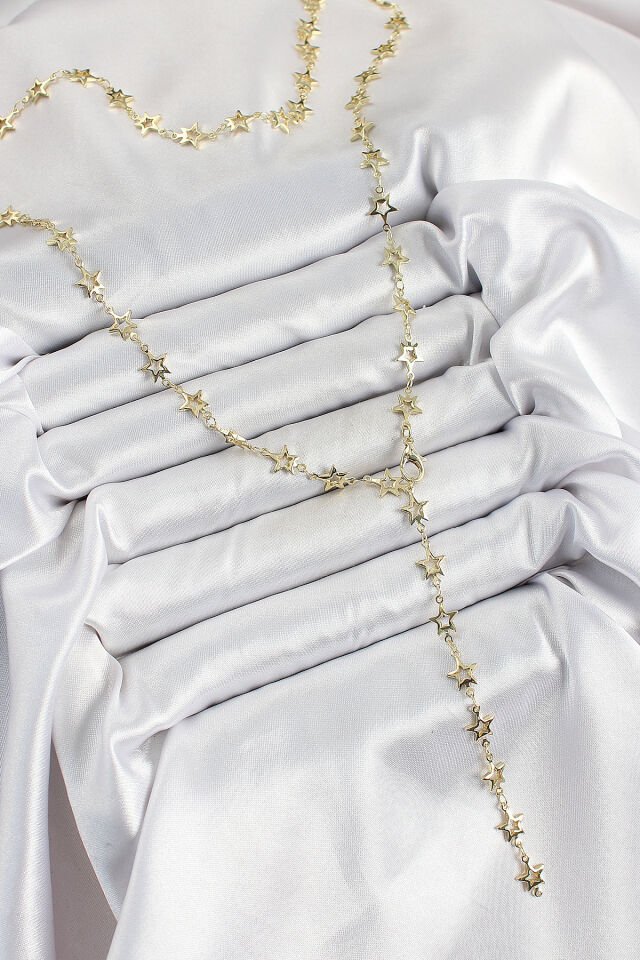 Pirinç Gold Renk Yıldızlı Kadın Y Kolye