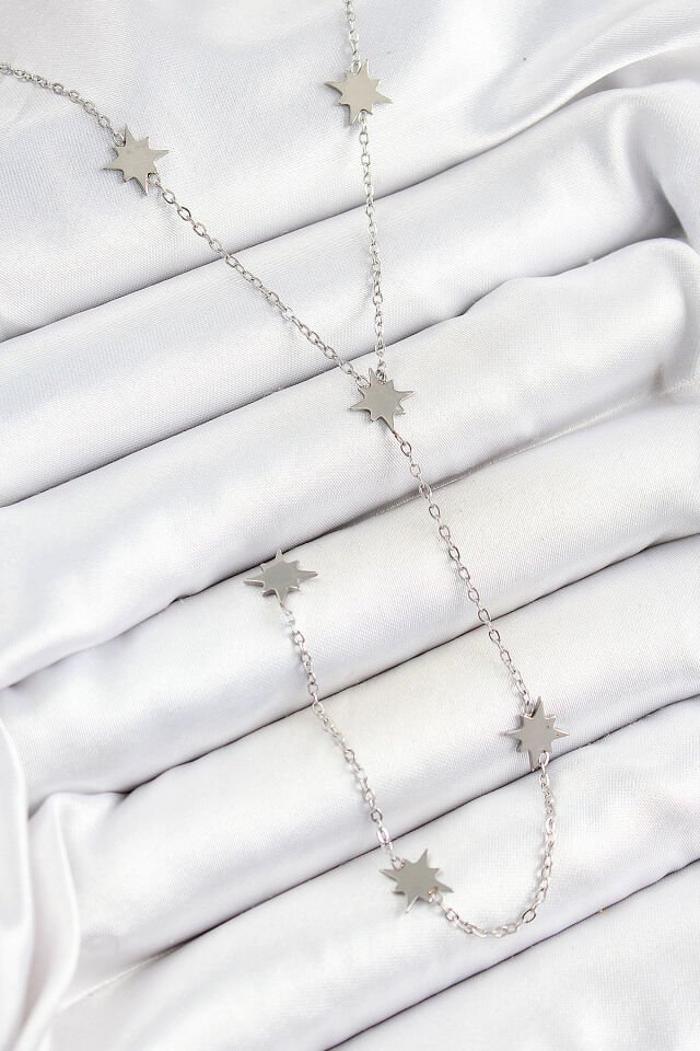 316L Çelik Kutup Yıldızı Figürlü Y Model Gümüş Renk Kadın Kolye