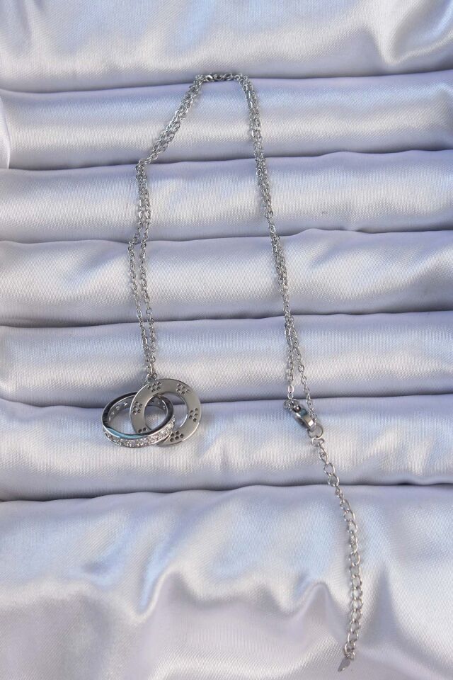 316L Çelik Gümüş Renk Zirkon Taşlı Kolye