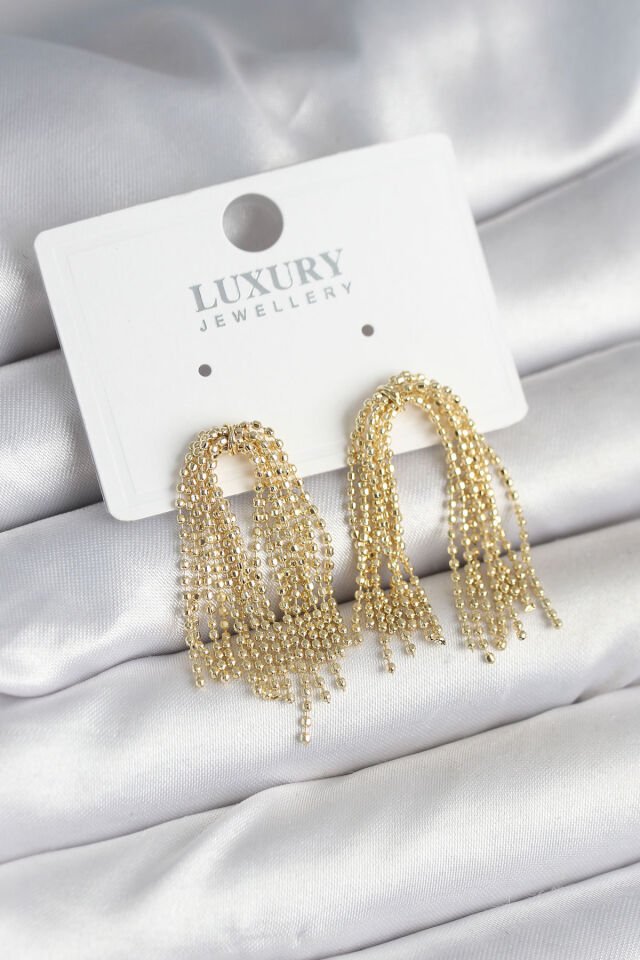 Pirinç Gold Renk Sallantılı Kadın Küpe