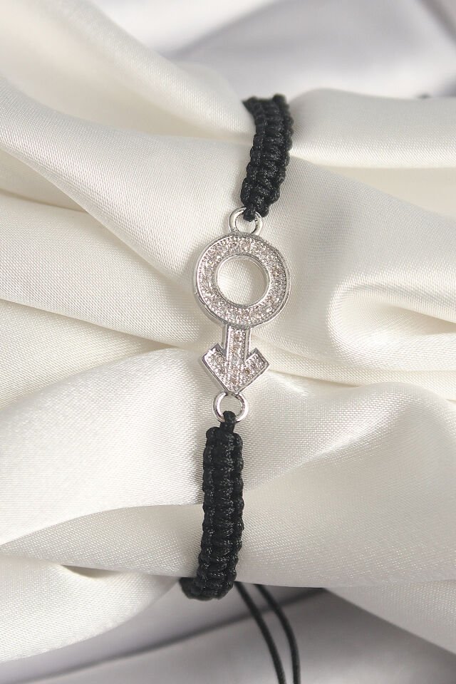 Pirinç Gümüş Renk Zirkon Taşlı Mars Figür Asansörlü Makrome Model Kadın Bileklik