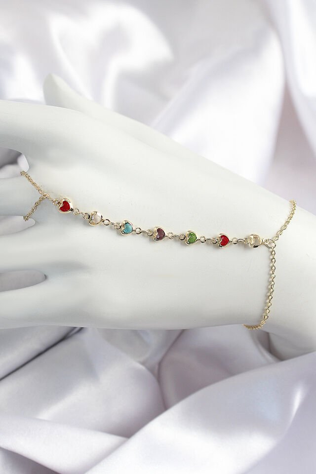 Pirinç Renkli Kalpli Zirkon Taşlı Y Model Gold Renk Kadın Şahmeran