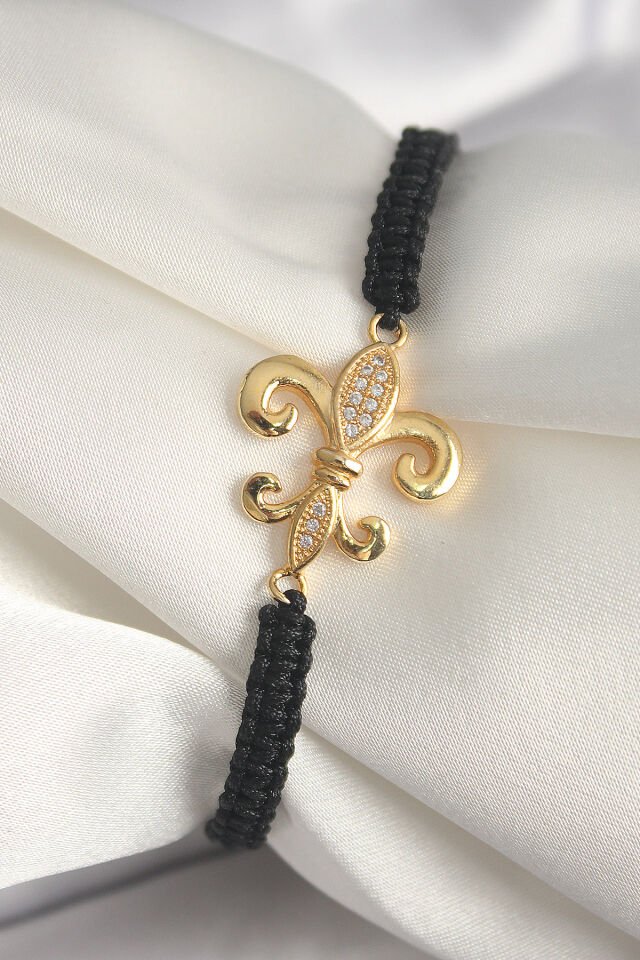 Pirinç Gold Renk Zirkon Taşlı Zambak Figür Asansörlü Makrome Model Kadın Bileklik