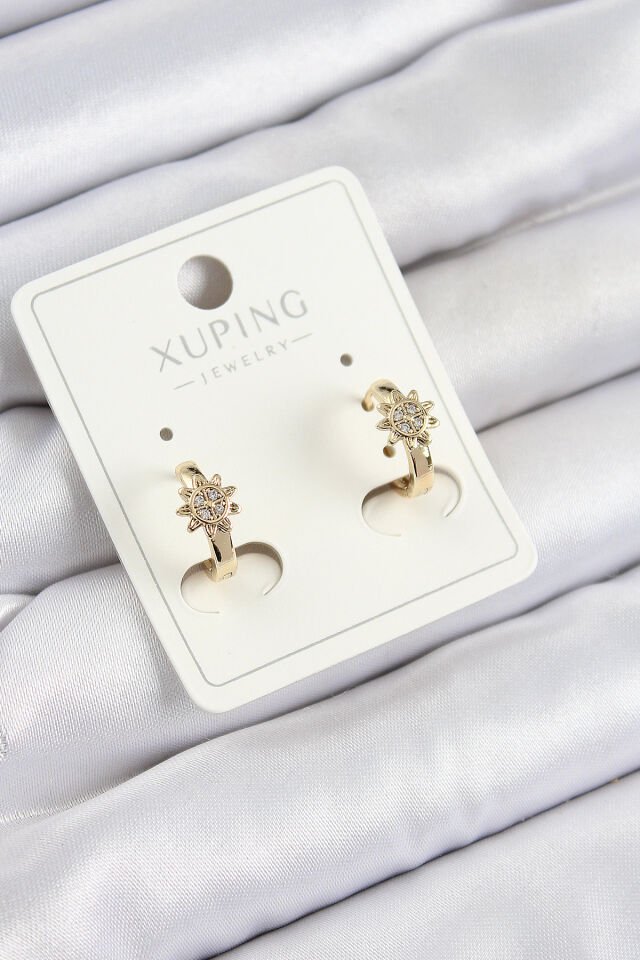 Xuping Zirkon Taşlı Çiçek Model Gold Renk Kadın Küpe