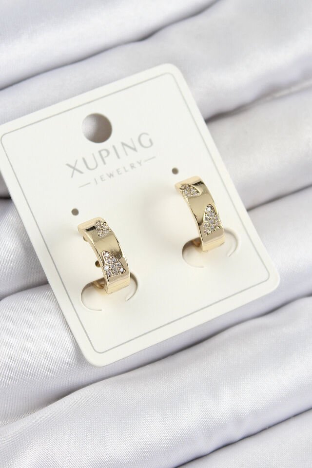 Xuping Zirkon Taşlı Desenli Halka Model Gold Renk Kadın Küpe