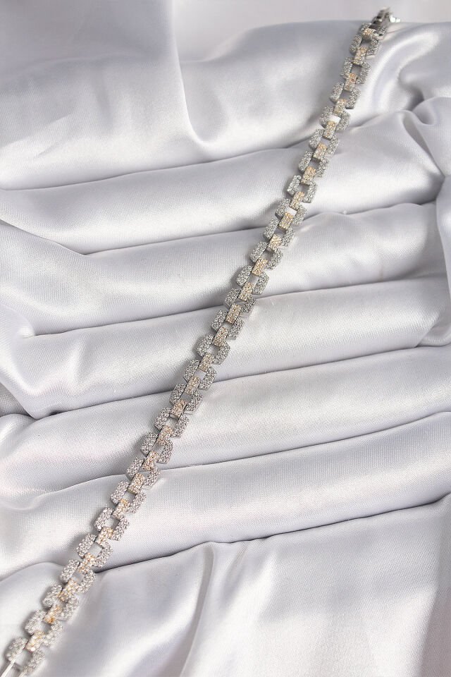 Pirinç Mix Renk Zirkon Taşlı Zincir Model VIP Seri Kadın Bileklik