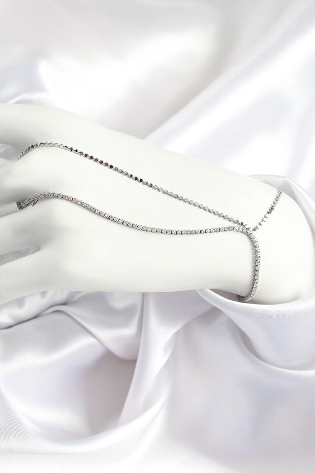 Pirinç Zirkon Taşlı Ezme Zincir Model Gümüş Renk Kadın Şahmeran