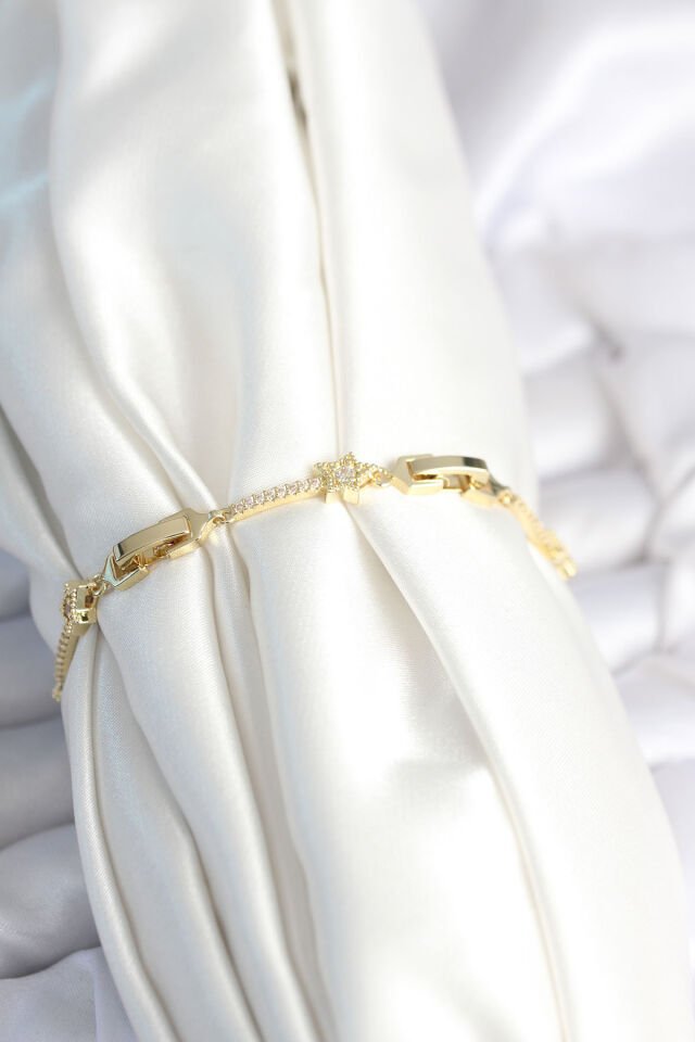 Pirinç Gold Renk Halley Yıldız Model Kadın Bileklik