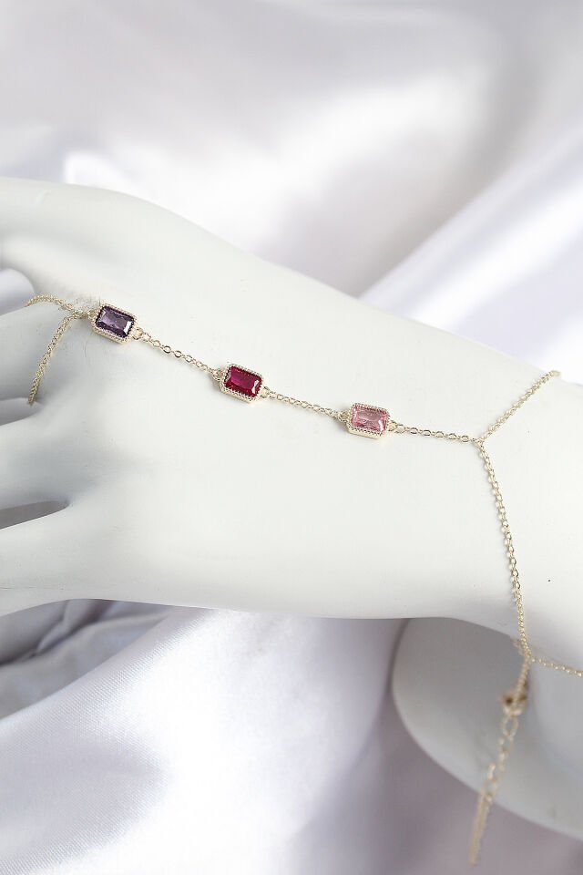 Pirinç Renkli Zirkon Taşlı Dikdörtgen Model Gold Renk Kadın Şahmeran