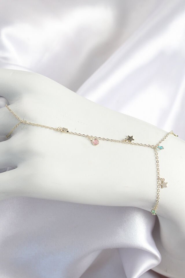 Pirinç Renkli Zirkon Taşlı Sallantılı Yıldızlı Model Gold Renk Kadın Şahmeran