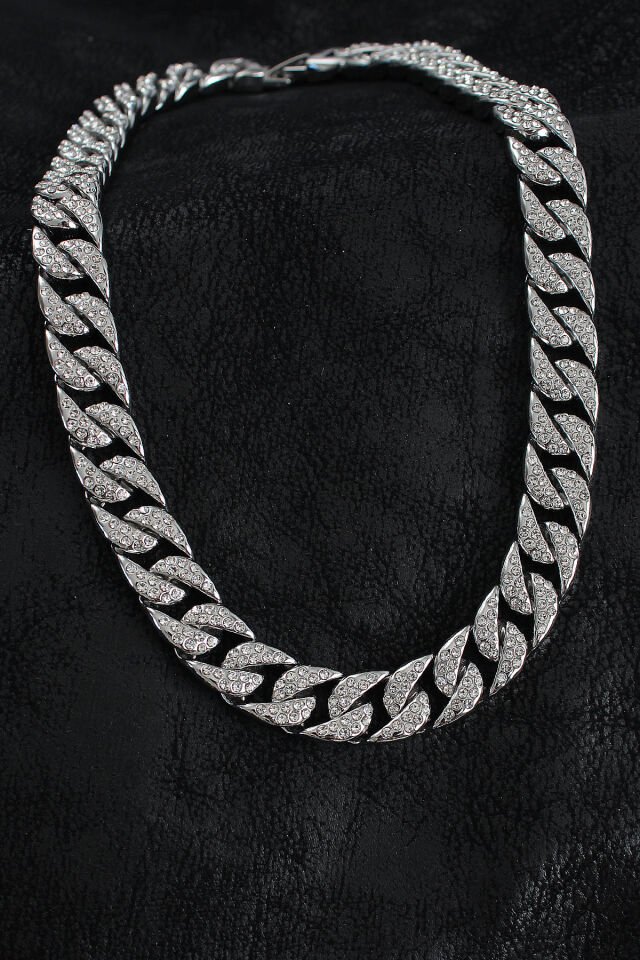 Pirinç Zirkon Taşlı Cuba Gurmet Model Gümüş Renk Erkek Kolye