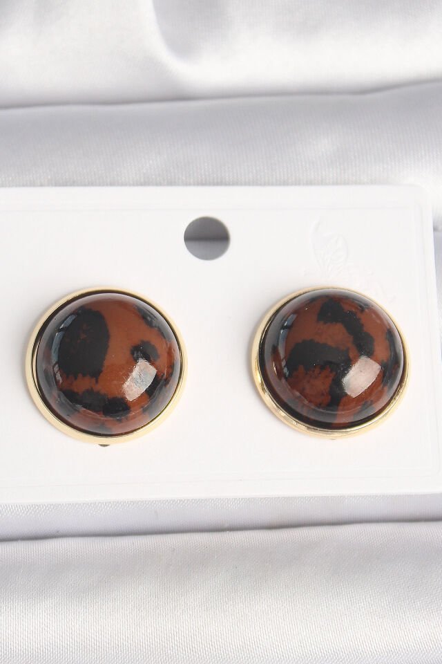 Pirinç Gold Renk 3D Daire Leopar Model Kadın Küpe