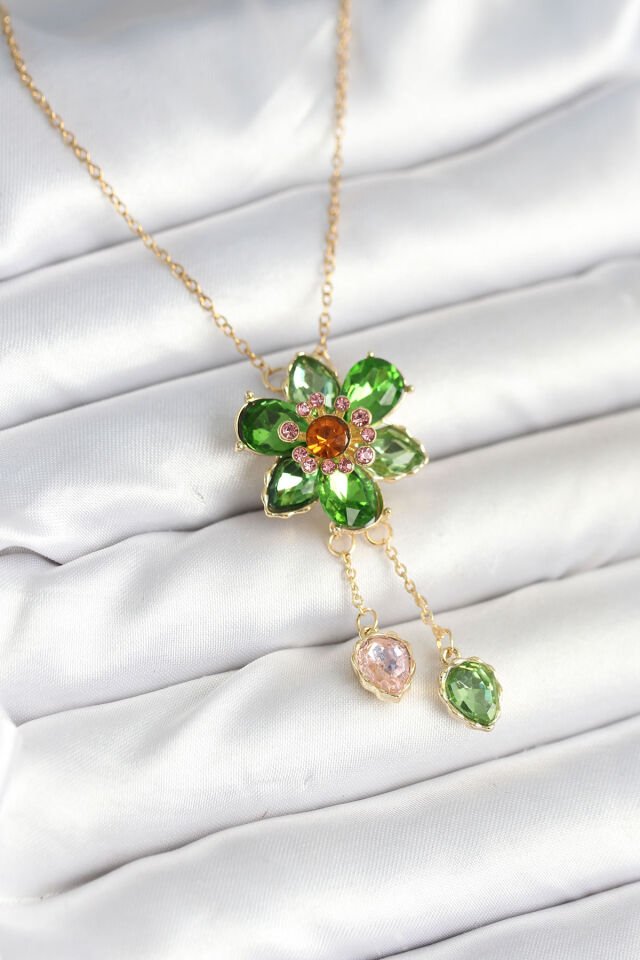 316L Çelik Zincir Gold Renk Çiçek Model Sallantılı Kadın Kolye