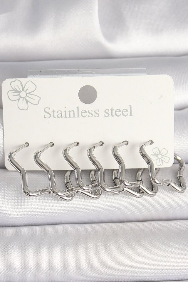 316L Çelik Gümüş Renk Yıldız Model Kadın Küpe Seti