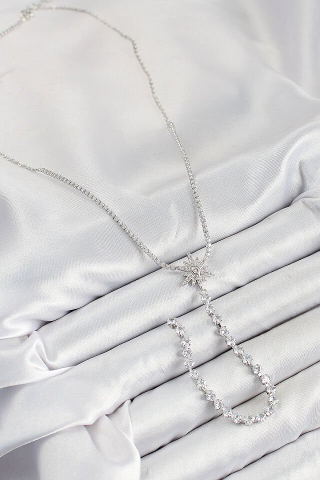 Pirinç Zirkon Taşlı Kutup Yıldızı Model Gold Renk Y Kolye