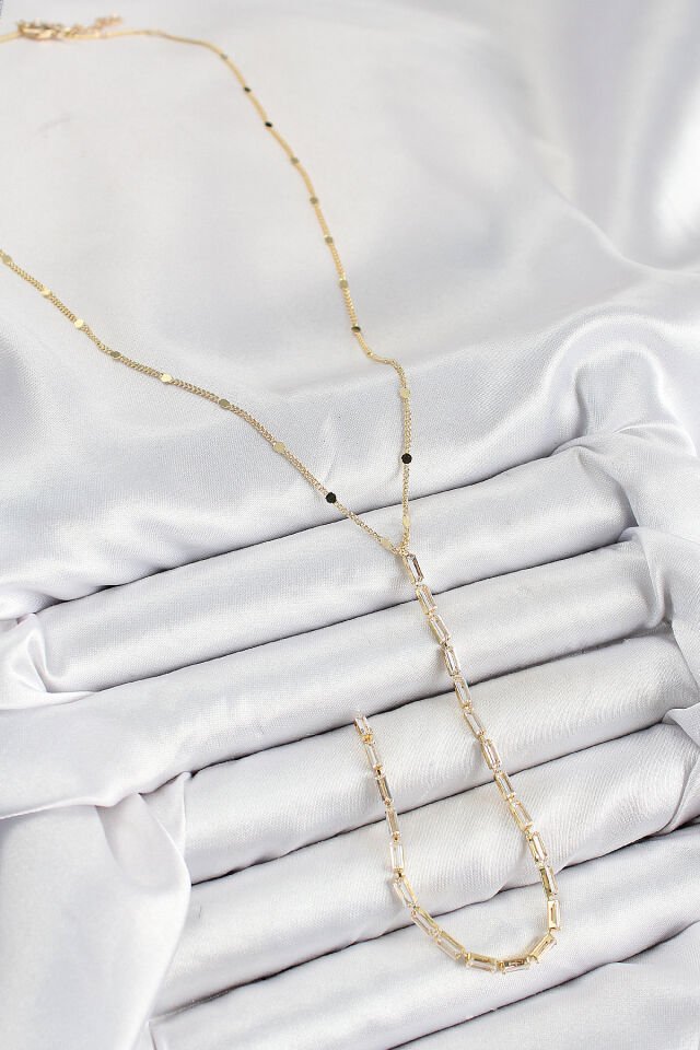 Pirinç Zirkon Taşlı Model Gold Renk Y Kolye