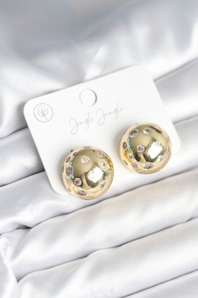 Pirinç Gold Renk Zirkon Taşlı Kadın Küpe