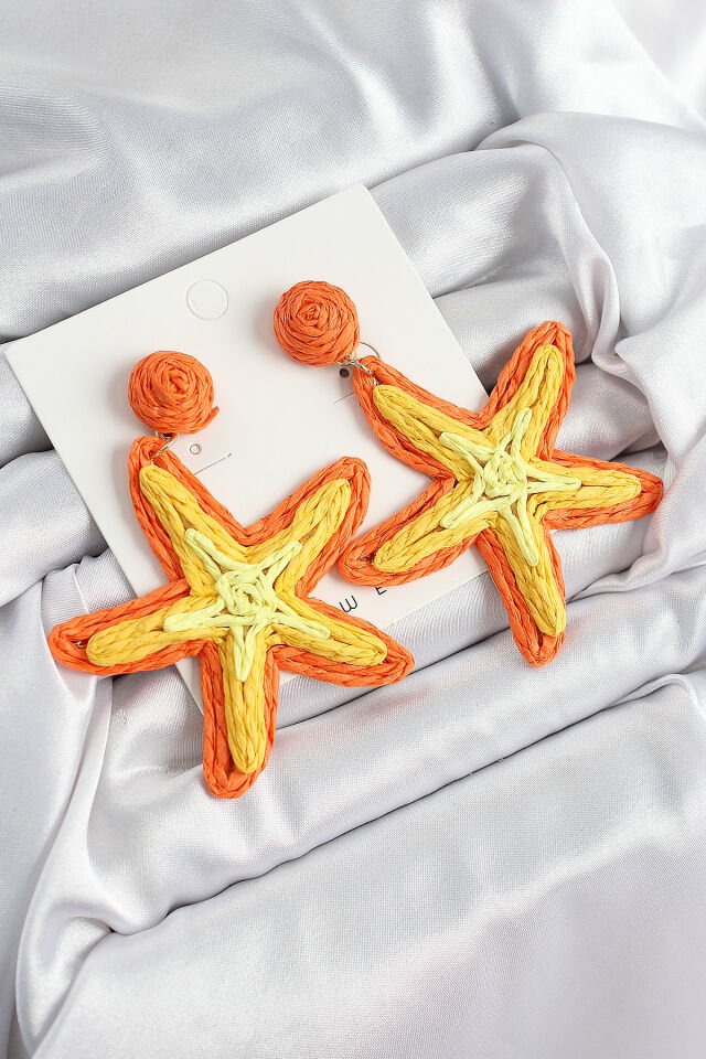 Pirinç Turuncu Deniz Yıldızı Model Gold Renk Kadın Hasır Küpe