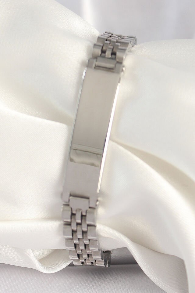 316L Çelik Gümüş Renk Zincir Künye Model Erkek Bileklik