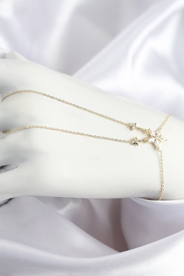 Pirinç Zirkon Taşlı Yıldız Model Gold Renk Şahmeran