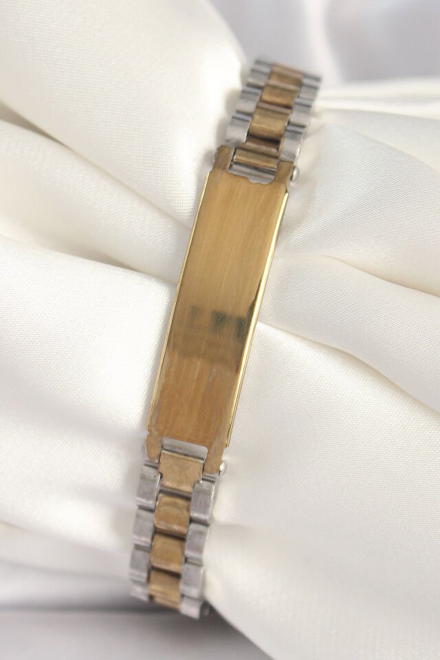 316L Çelik Gold Gümüş Renk Zincir Künye Model Erkek Bileklik