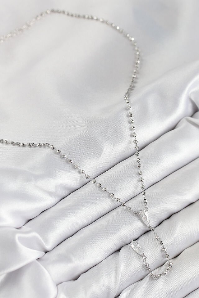 Pirinç Zirkon Taşlı Gümüş Renk Kadın Y Kolye