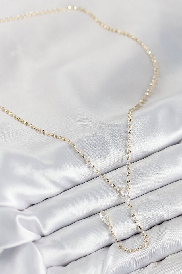 Pirinç Zirkon Taşlı Gold Renk Kadın Y Kolye