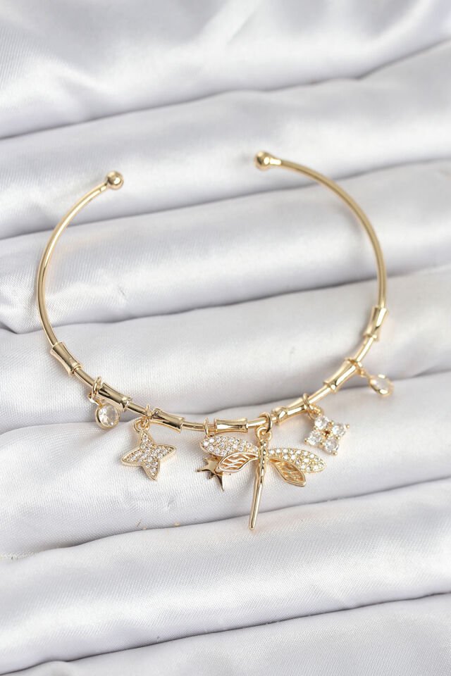 Yusufçuk Charmlı Gold Renk Pirinç Kadın Bileklik