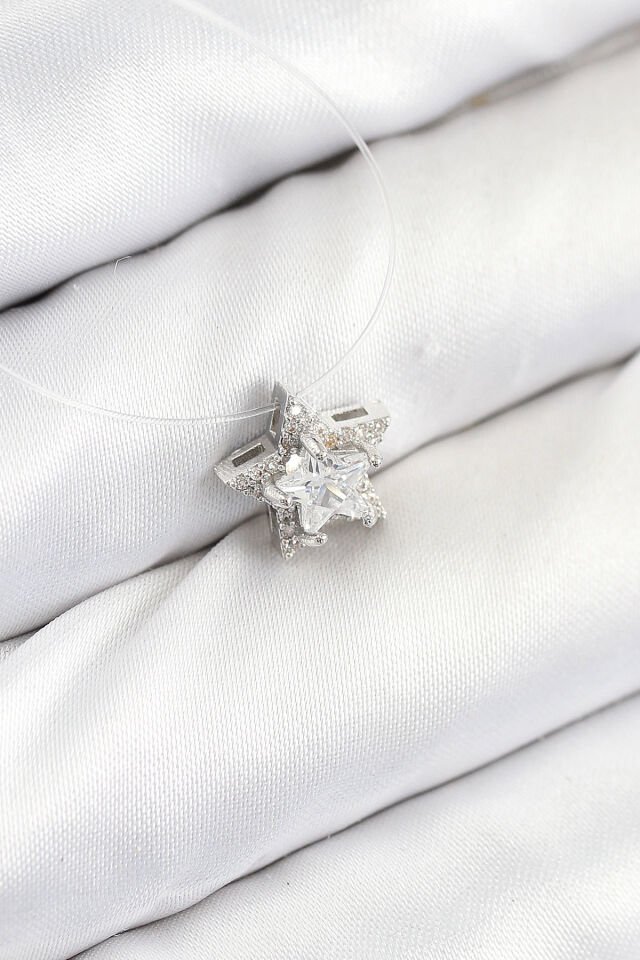 Misineli Yıldız Model Gümüş Renk Hayalet Kolye