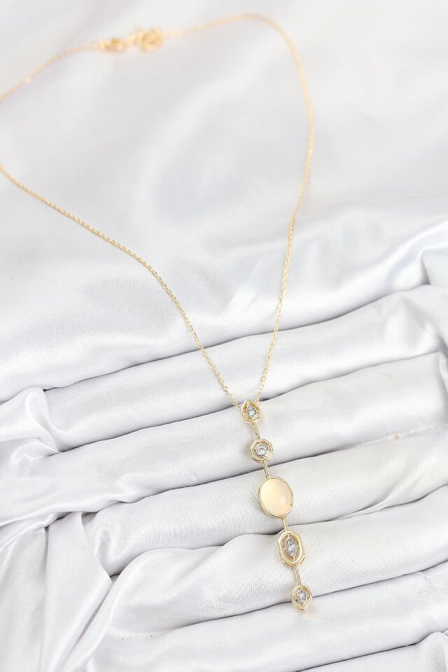 Pirinç Zincir Sarı Gold Renk Zirkon Taşlı Y Kolye